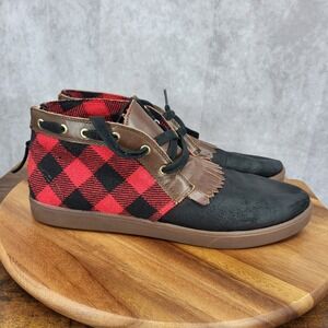 Diamond Supply Chukka Boots Mens Jasper 11 Black Red Buffalo Plaid Kiltie Zip